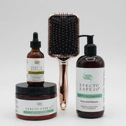 Efecto Espejo Hair Care Set with Nutritive Shampoo, Nutritive Mask, Argan Hair Serum, and Paddle Brush