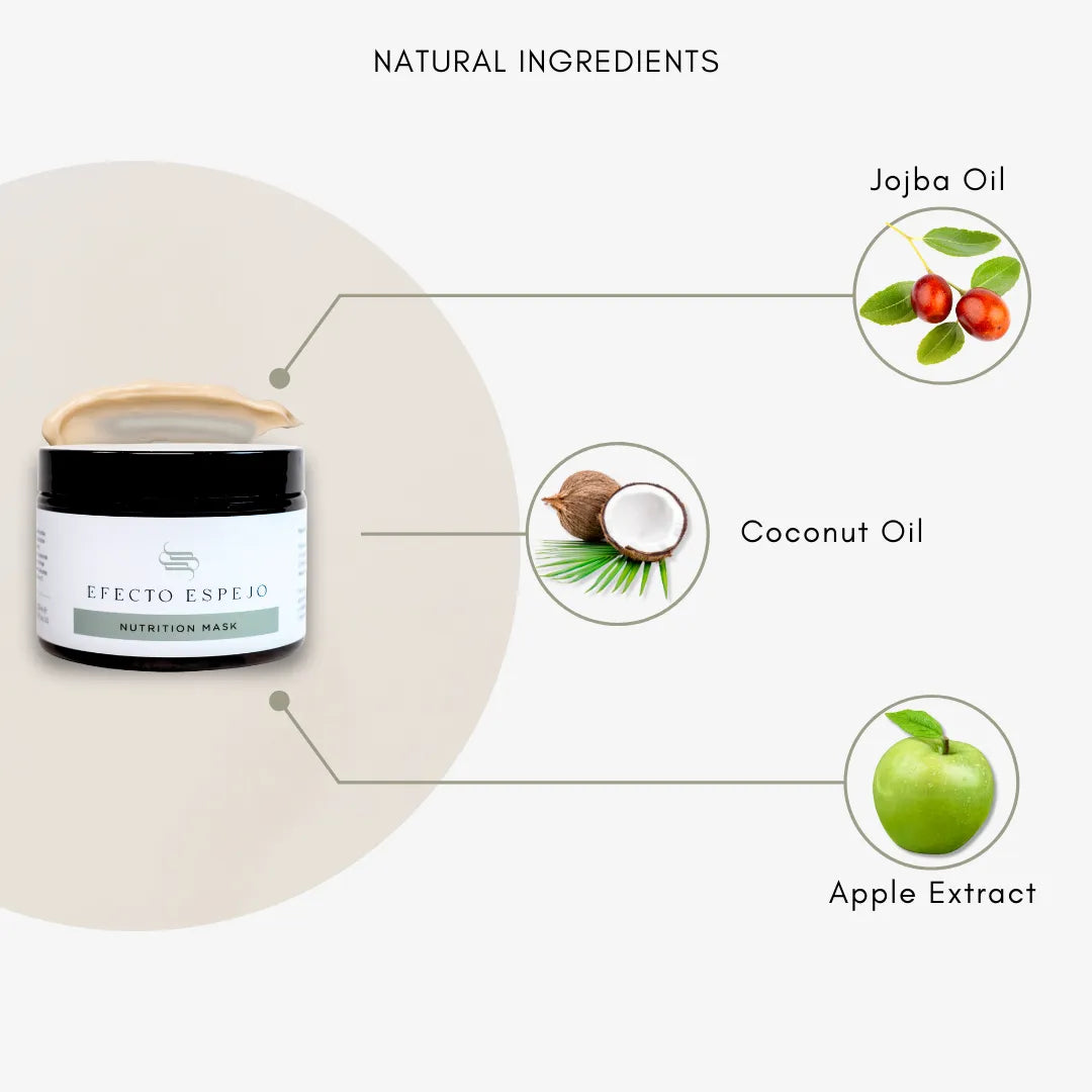 Natural ingredients of Efecto Espejo Hair mask for Oily Dark Hair.