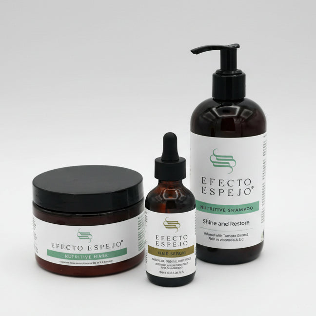 Efecto Espejo Nutritive Shampoo, Nutritive Mask, and Argan Hair Serum three-step hair care system